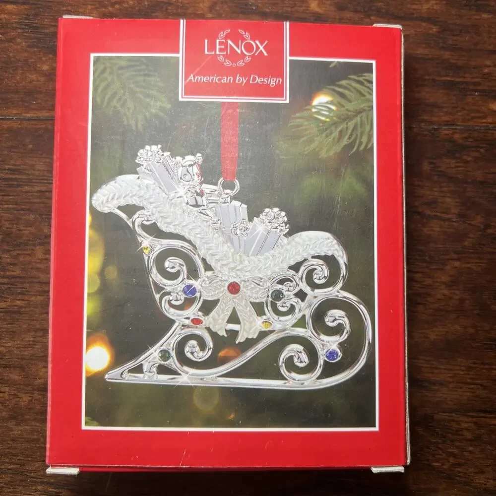 Lenox Sparkle And Scroll Frosted Multi Crystal Sleigh Ornament New In Box